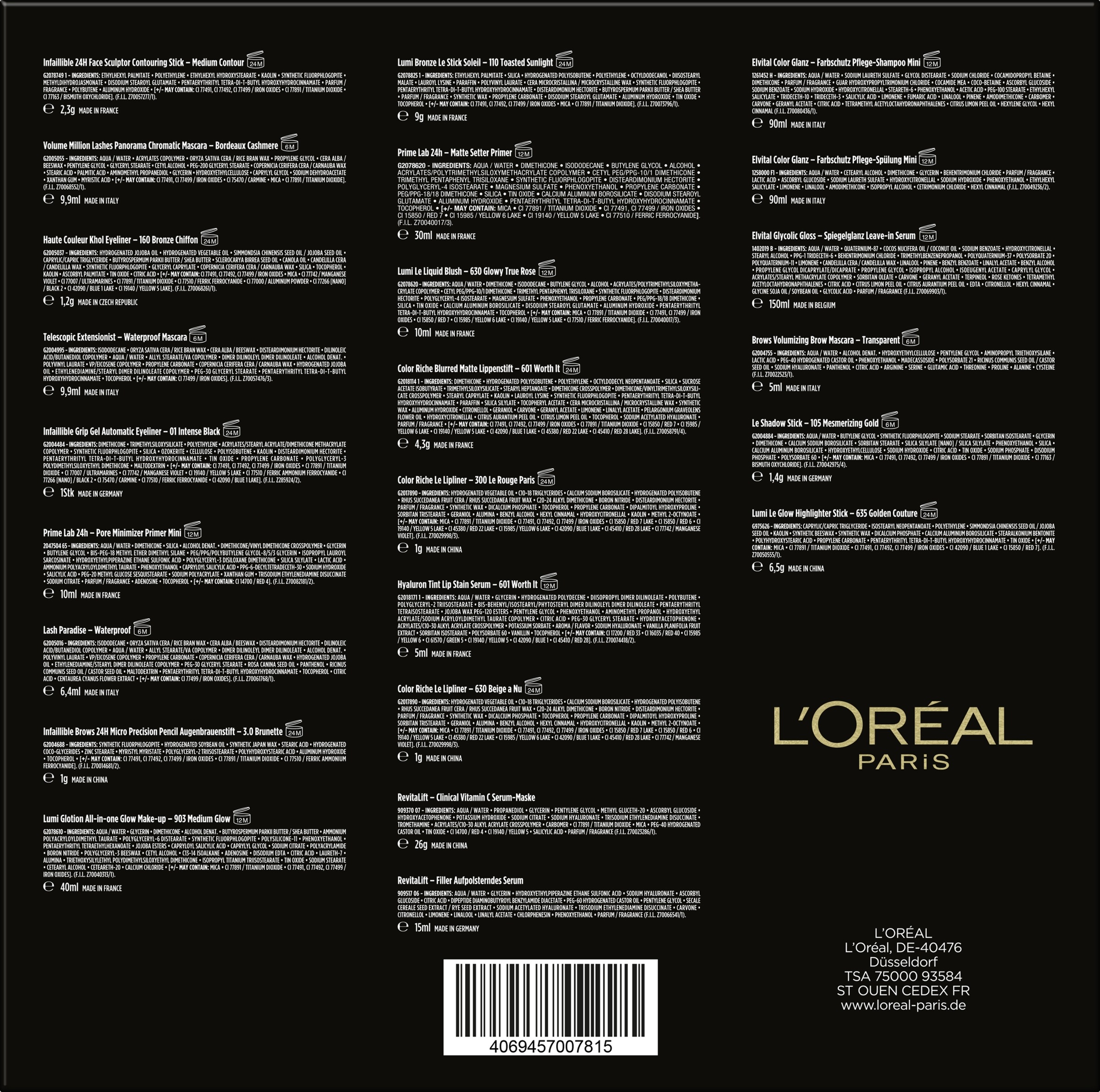 Адвент-календарь L'Oreal Paris 24 Beauty Highlights, 24 средства для макияжа и ухода — фото 2