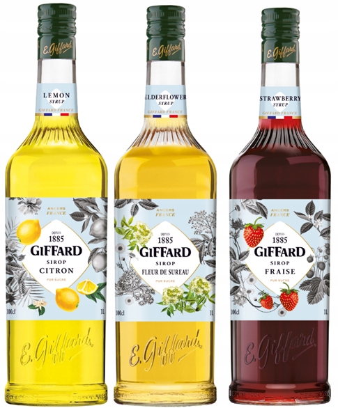 Zestaw letni do lemoniad i drinków Giffard Cytryna, Kwiat bzu, Truskawka