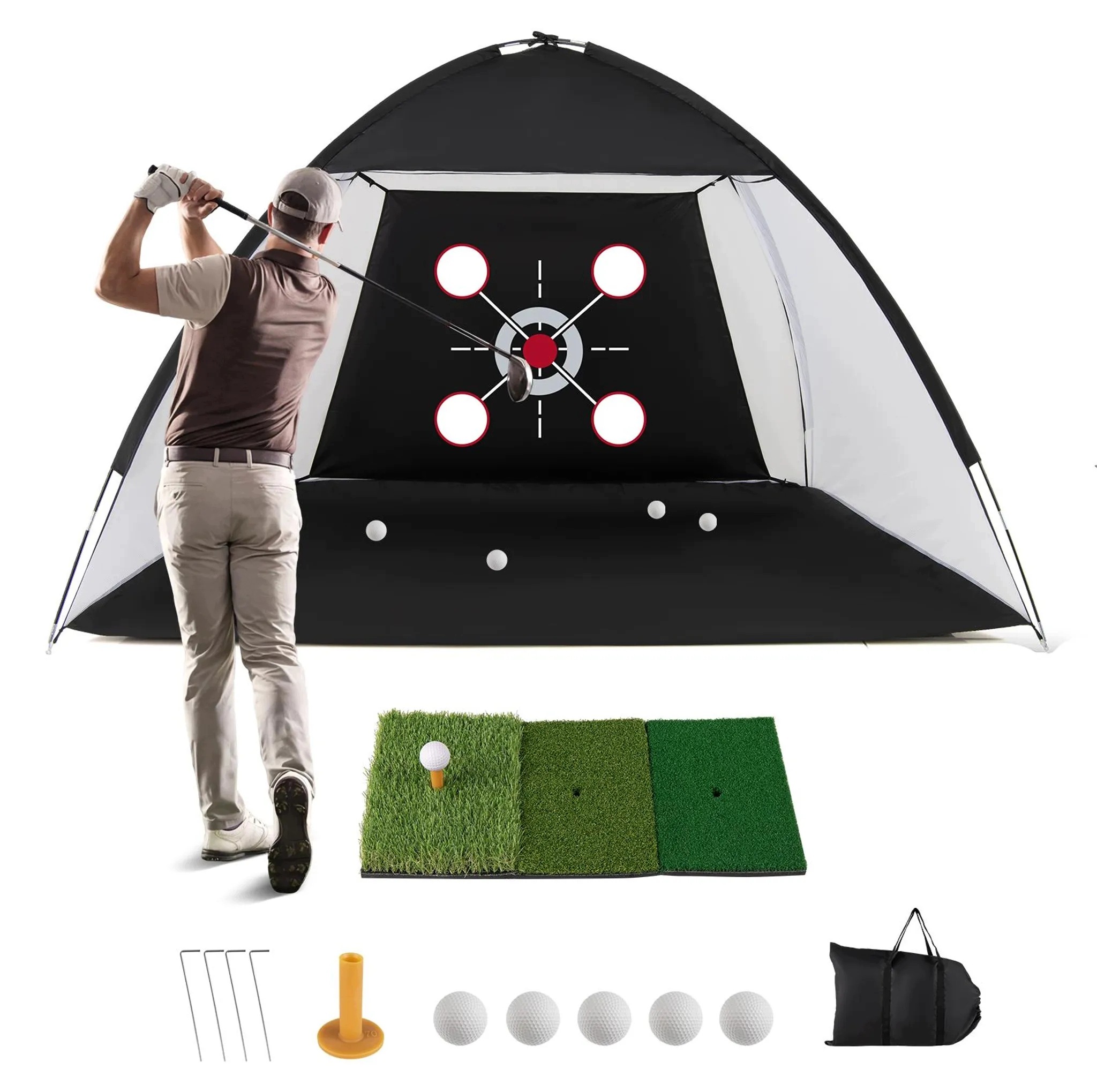 Siatka Treningowa Do Golfa Costway 314x179x199 CM Z Matą Piłkami I Tarczą