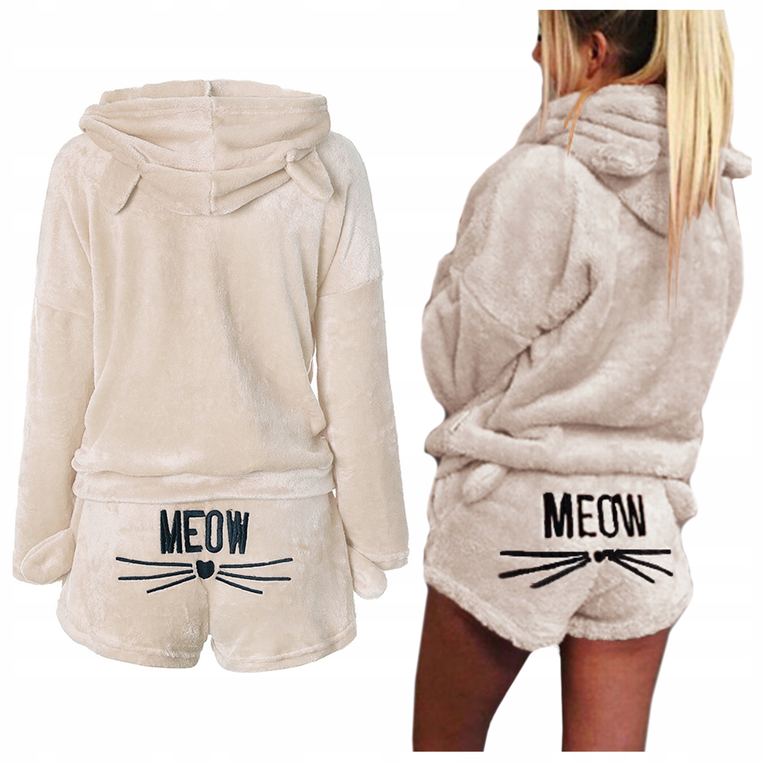 

Pluszowa Piżama ciepła Bluza Szorty meow Kot S 36