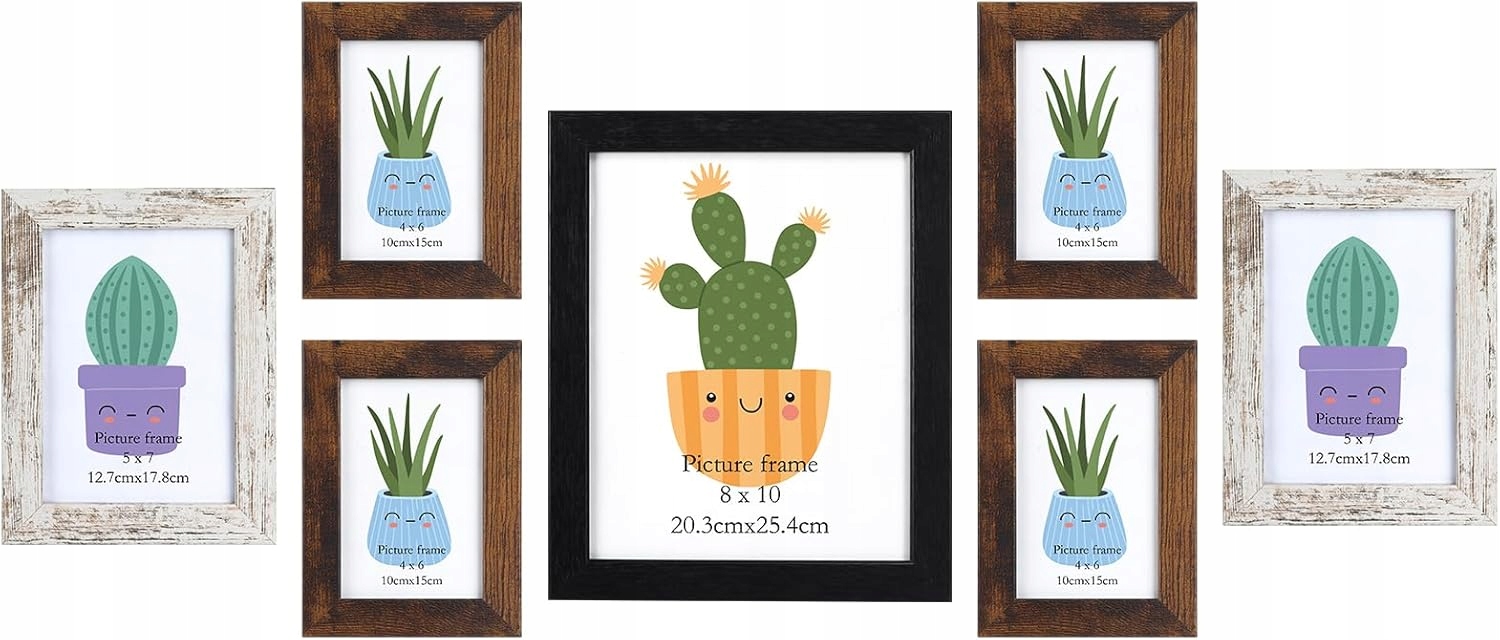 Ramki na zdjęcia drewniane kolorowe różne rozmiary zestaw 7szt