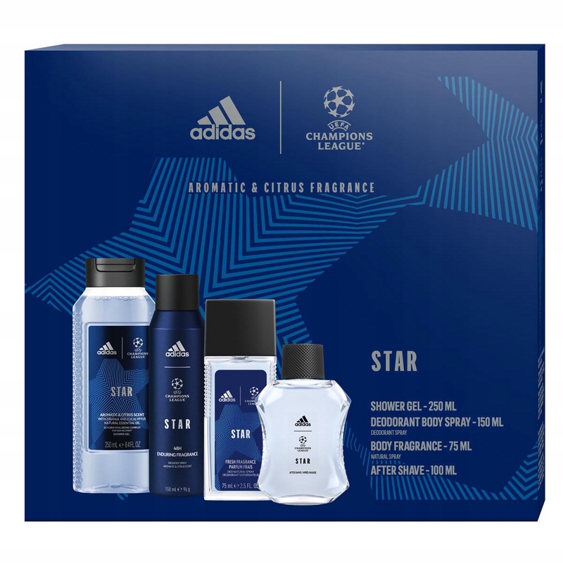 Adidas Uefa Star sada gel deodorant voda po holení deodorant ve skle