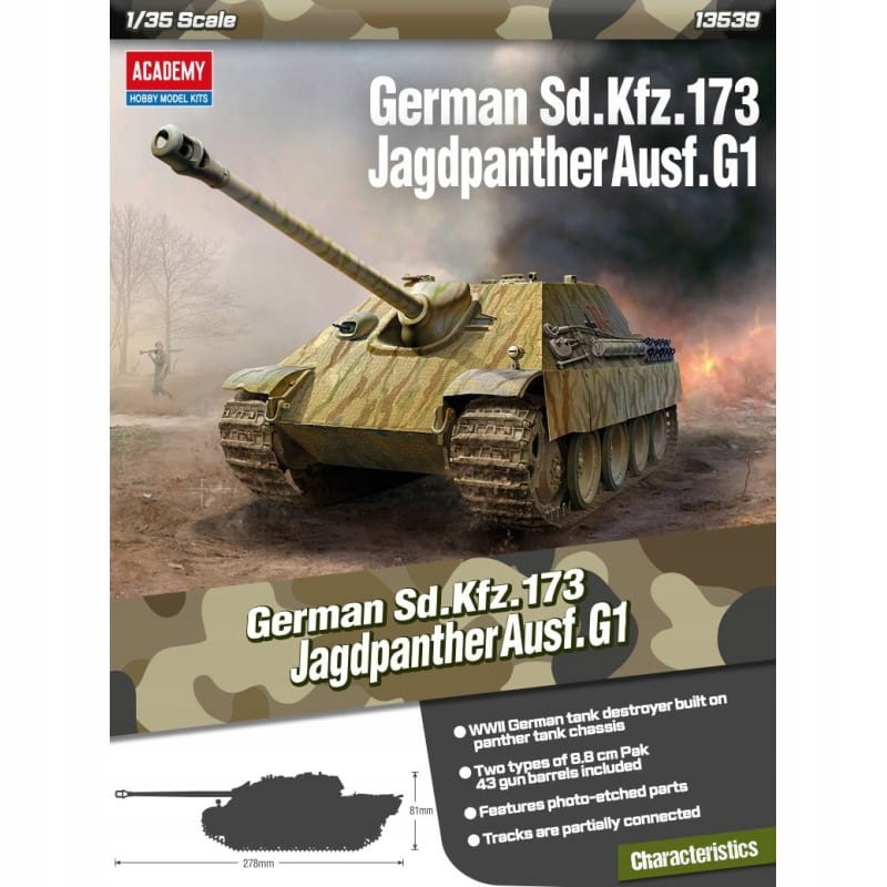 Academy 13539 German Sd.Kfz. 173 Jagdpanther Tank Scale 1/35 Kit New