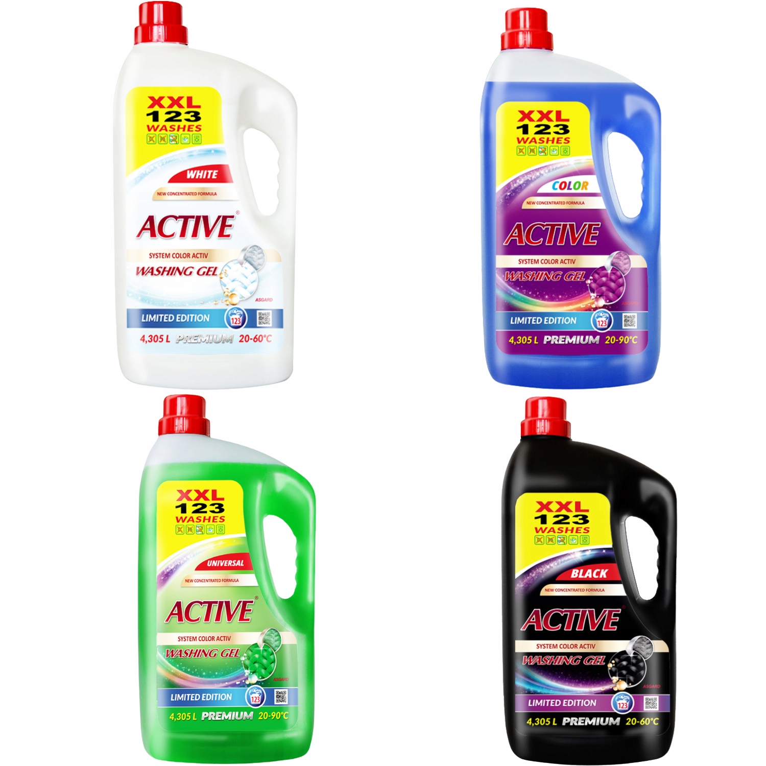 Levně Prací gel Active 4 x 4,305 L Univerzální Barva Bílá Černá Sada