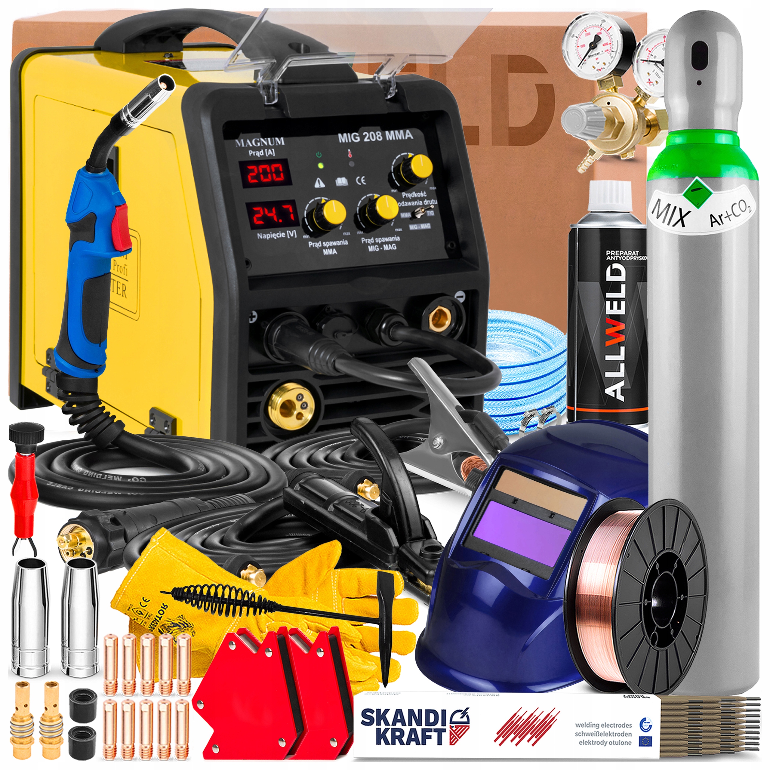 Svařovací Stroj Magnum Mig 208 Mma 230V 200A Mig Mag Mma Tig Lift Flux 2-VÁLCOVÝ