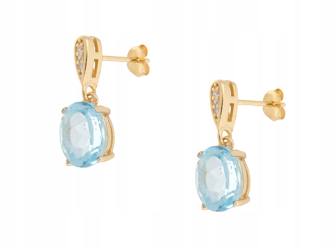 Postříbřené Pozlacené Náušnice S Přírodním Sky Blue Topazem – Dárek