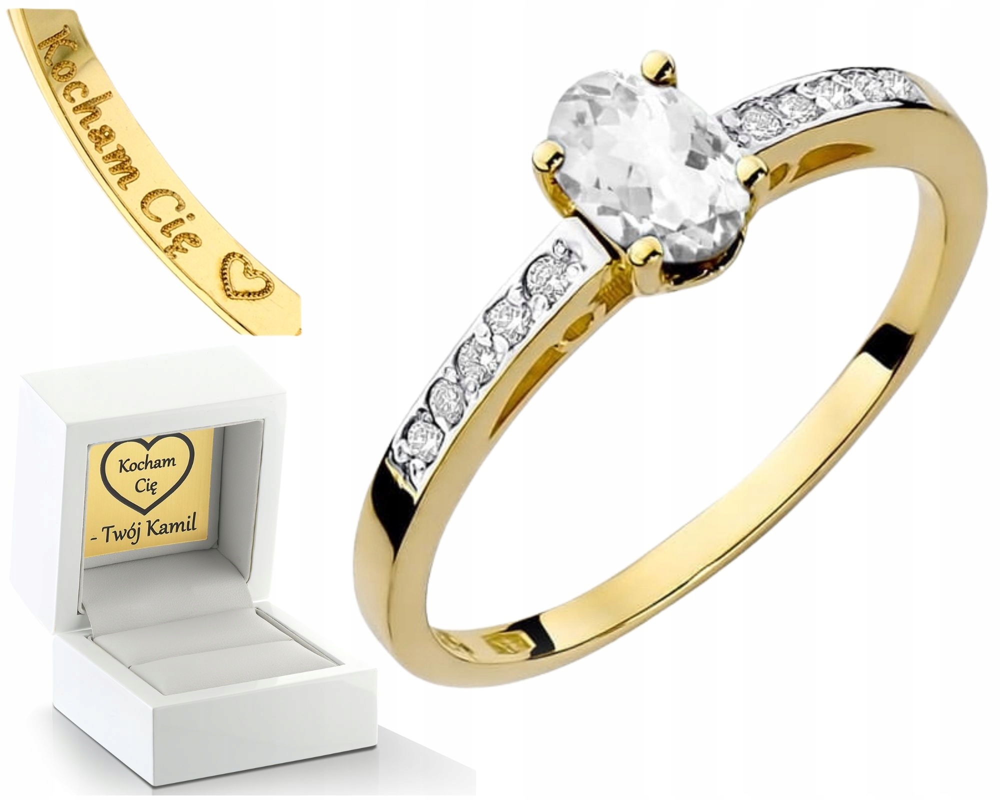 Zlatý Prstýnek S Bílým Safírem A Diamanty, Elegantní A Moderní, Velikost 585