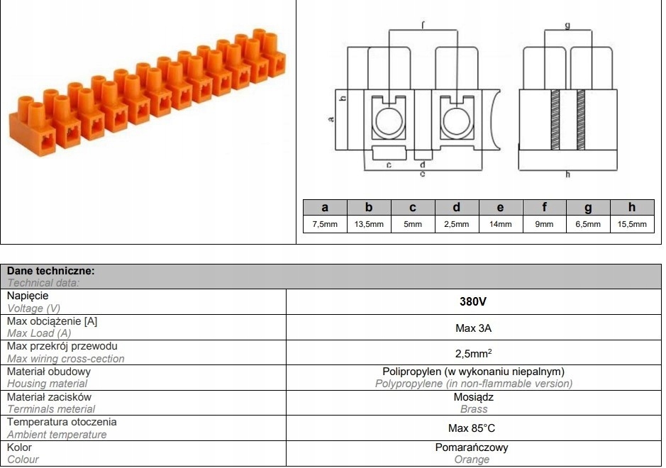 Listwa Zaciskowa Złączka 12 torowa 2,5mm ECOLIGHT Marka Ecolight
