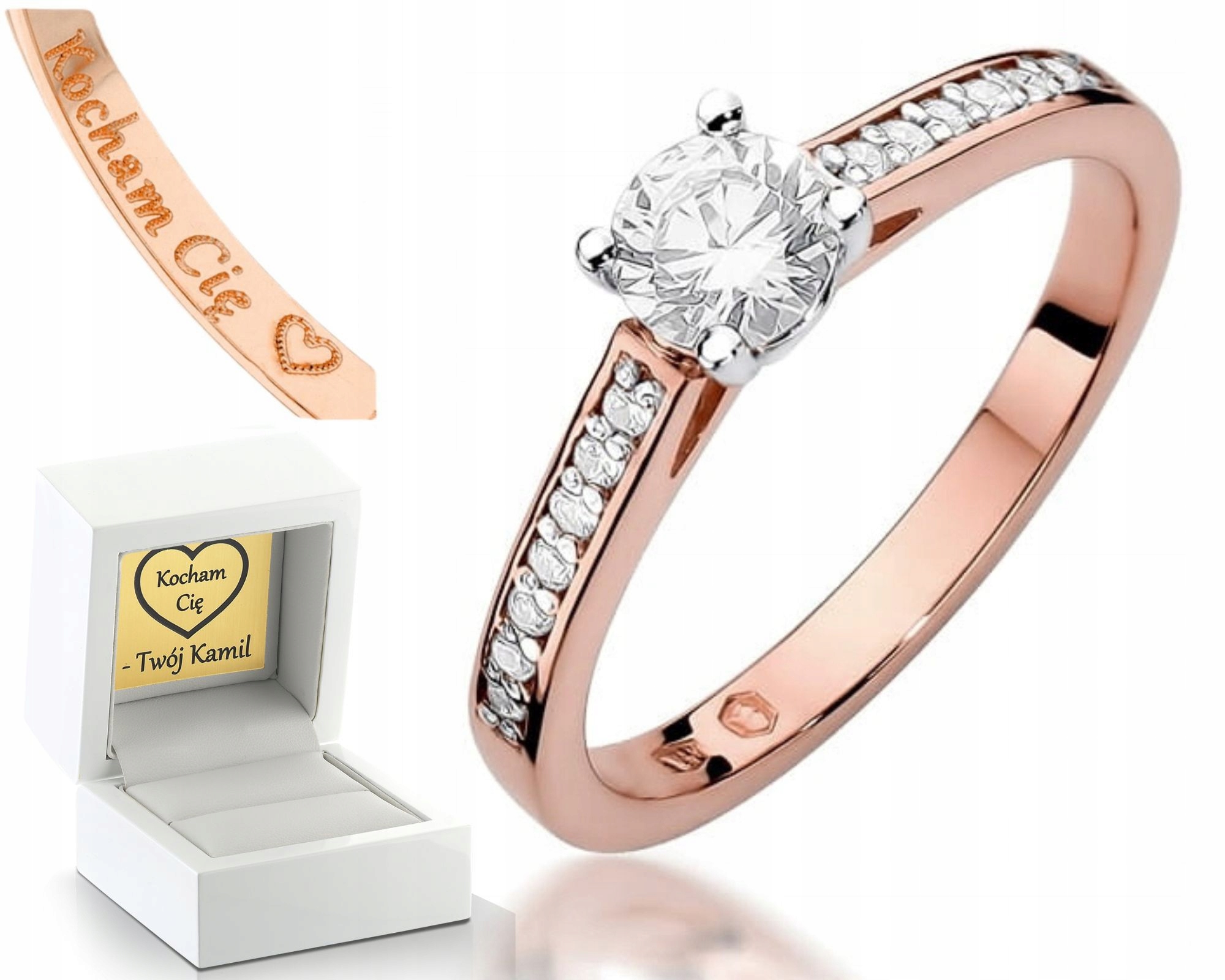 Prstýnek V Měděné Barvě Zlato 585 14K Dárek Brilianty Diamanty