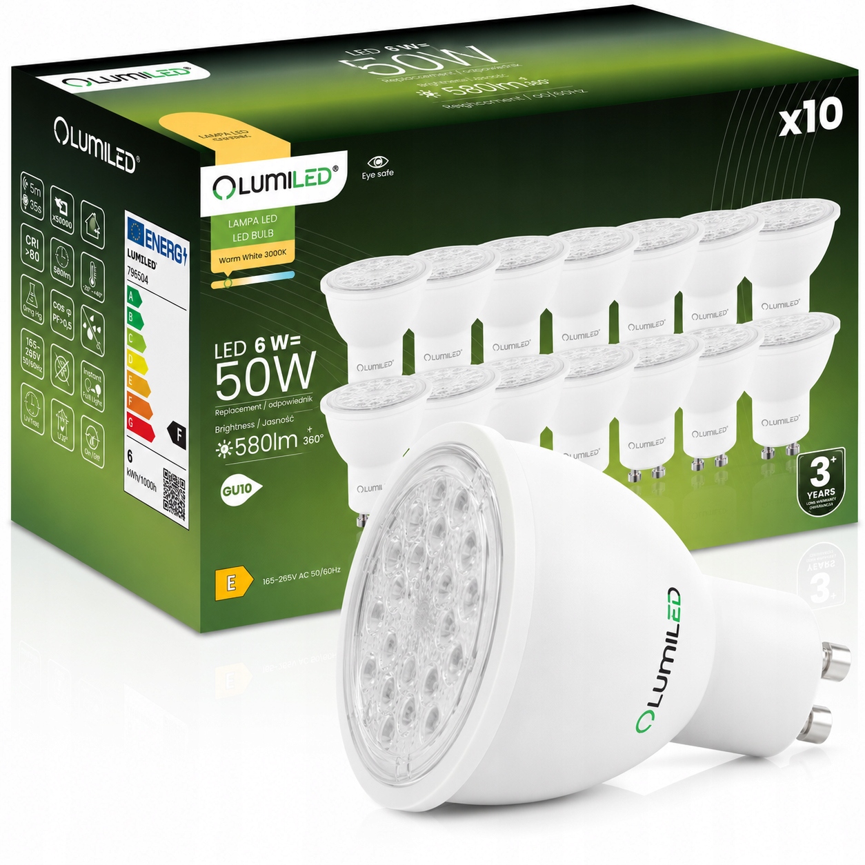 10x Led žárovka GU10 6W 50W 580lm 3000K Teplá Nastavitelná 24° 36° 60°