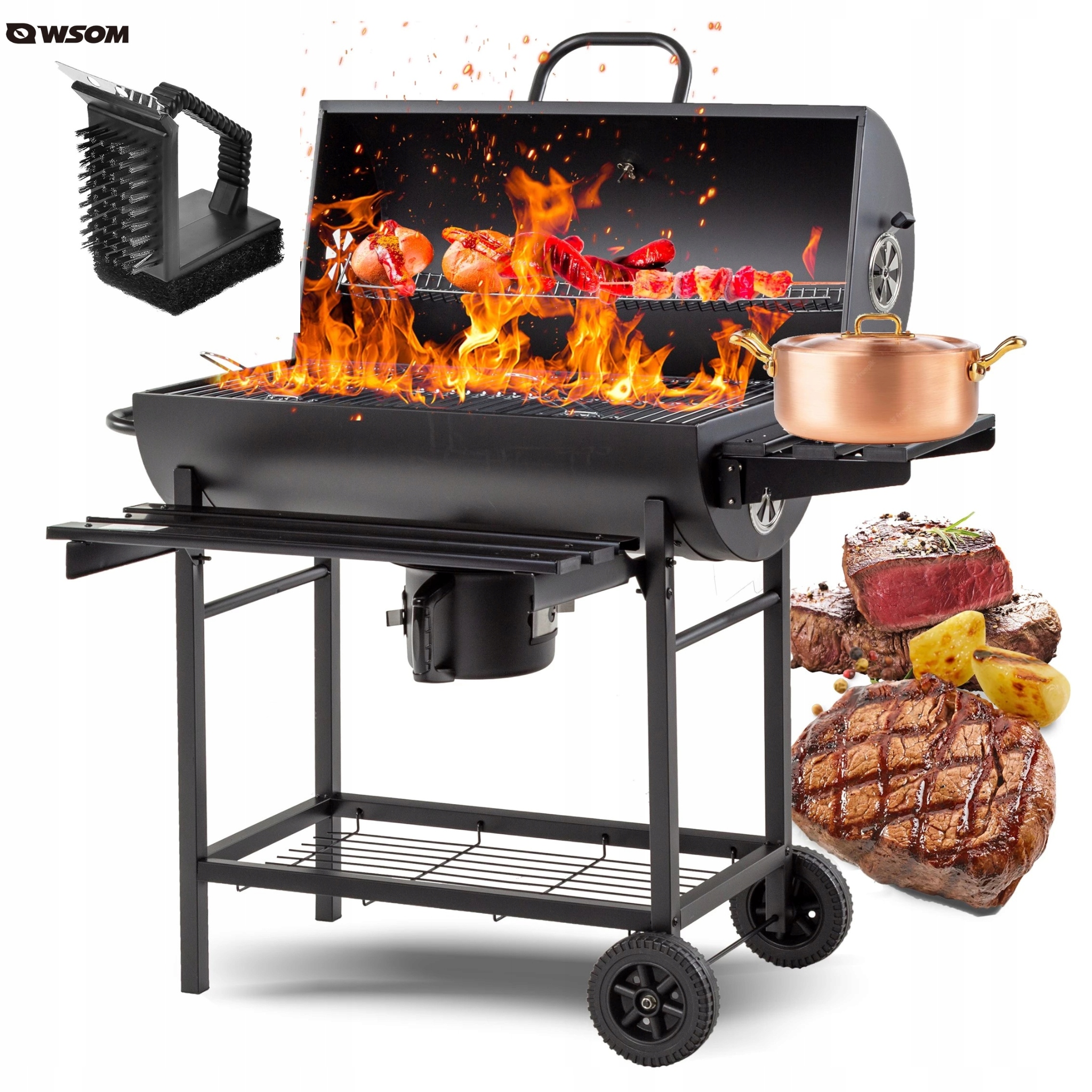 Grill Gril Węglowy Beczka Z Pokrywą Popielnik Ogrodowy Duży 71x35cm