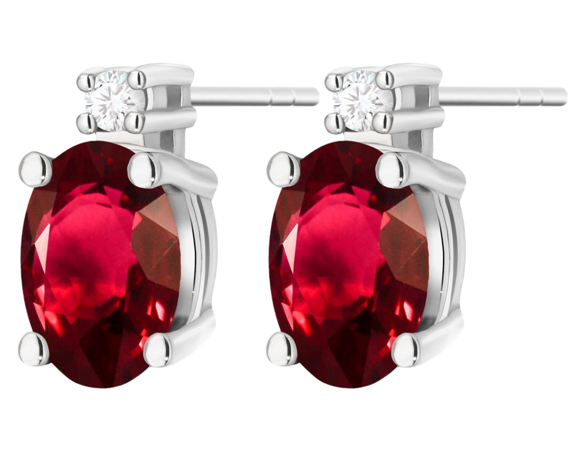 Bílé zlaté náušnice s brilianty a rubínovou tyčinkou