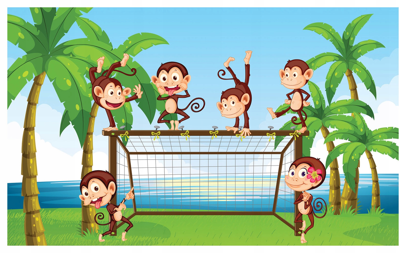 Fototapeta Opice na pláži hrajú futbal a trópy 416x254 lepidlo