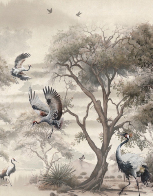 Fototapeta Jeřábi v mlze Orient 200 x 255 cm flizelina 230 g