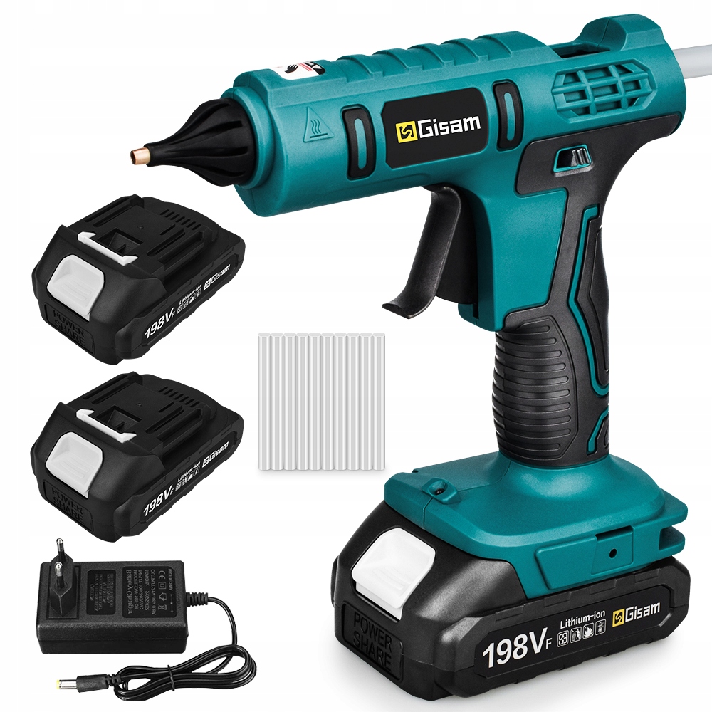 100W akumulátorová tavná pistole 11 mm, 2 baterie a 10 tyčinek, pro kutily a řemesla