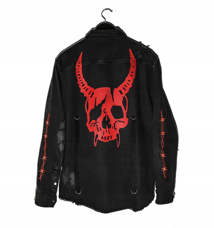 Pánská džínová bunda s motivem lebky, streetwear M