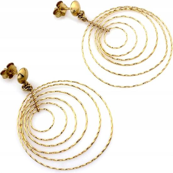 Zlaté náušnice 585 kolečka tyčinky 3,13g velké efektní kroužky 14k jako dárek