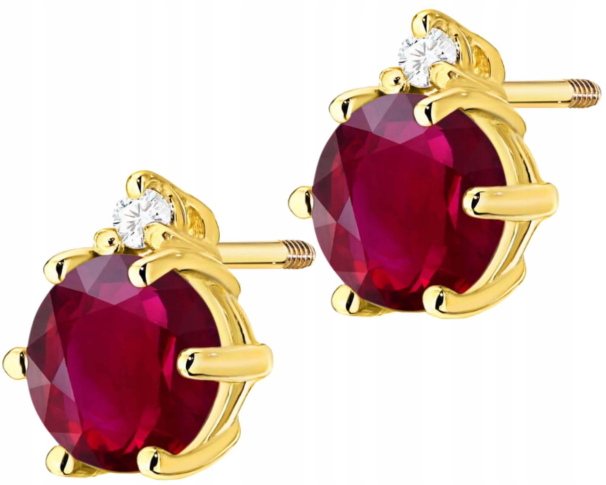 Zlaté Náušnice S Červeným Přírodním Kamenem Rubín A Diamanty 585