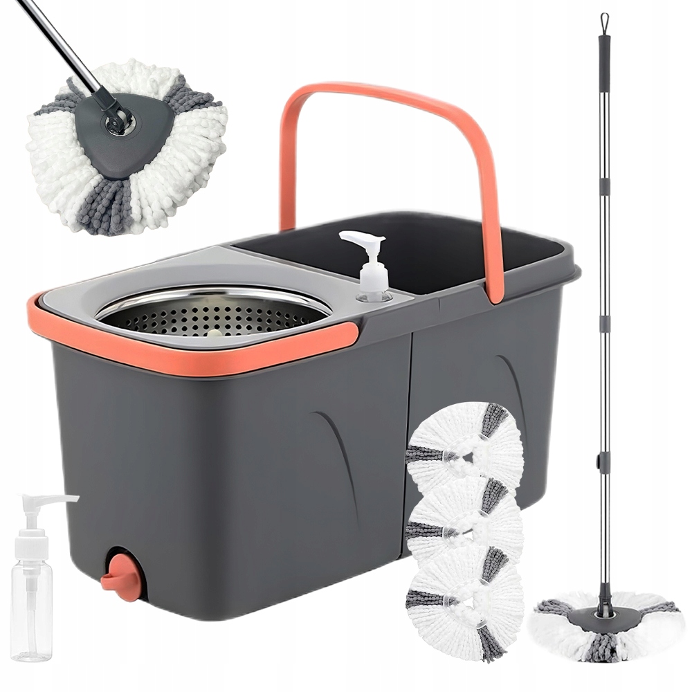 360STUPŇOVÝ Rotační Mop S Kbelíkem 2 V 1 A 3 Podložkami Z Mikrovlákna