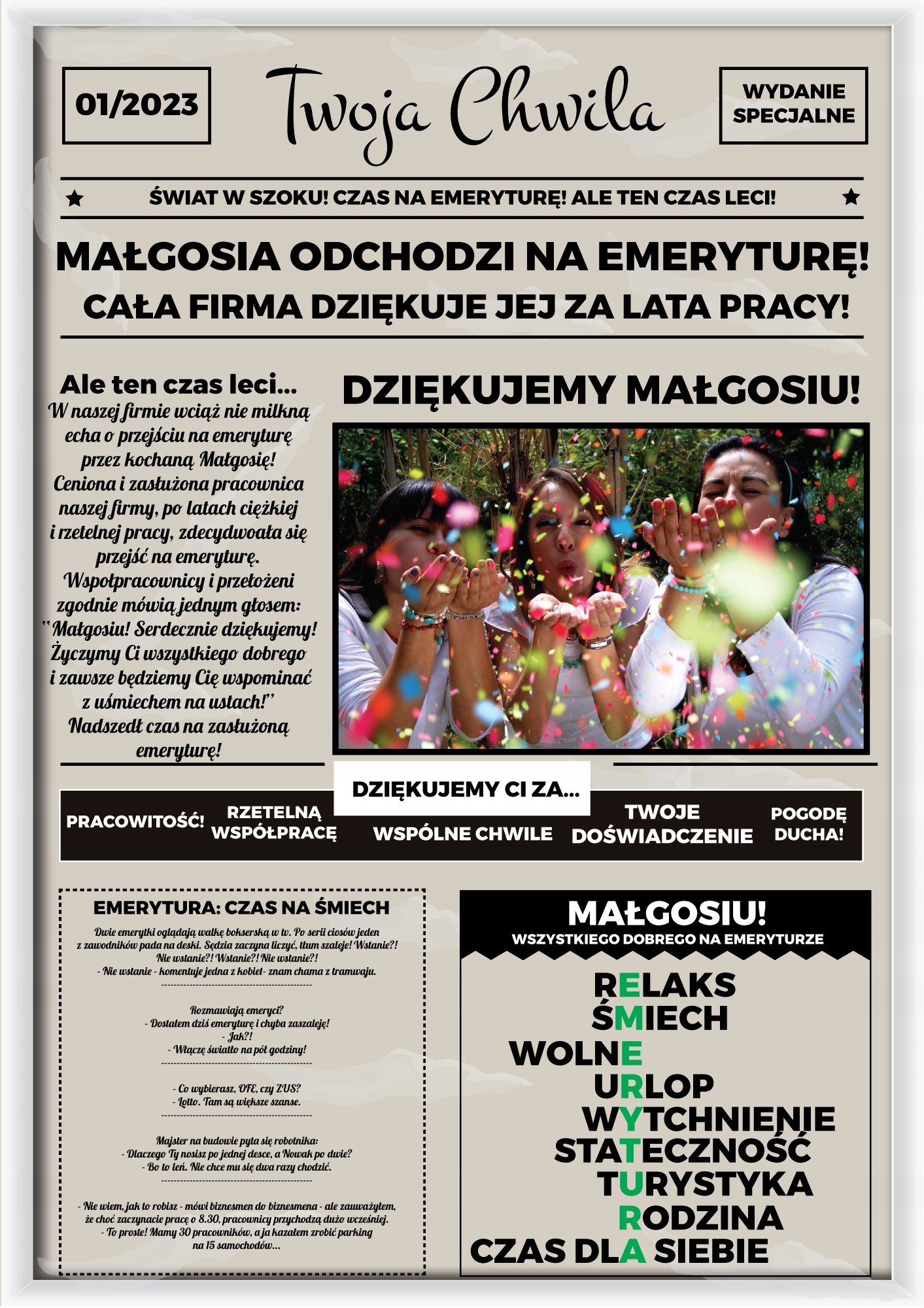 

Na Emeryturę Podziękowanie Gazeta Upominek