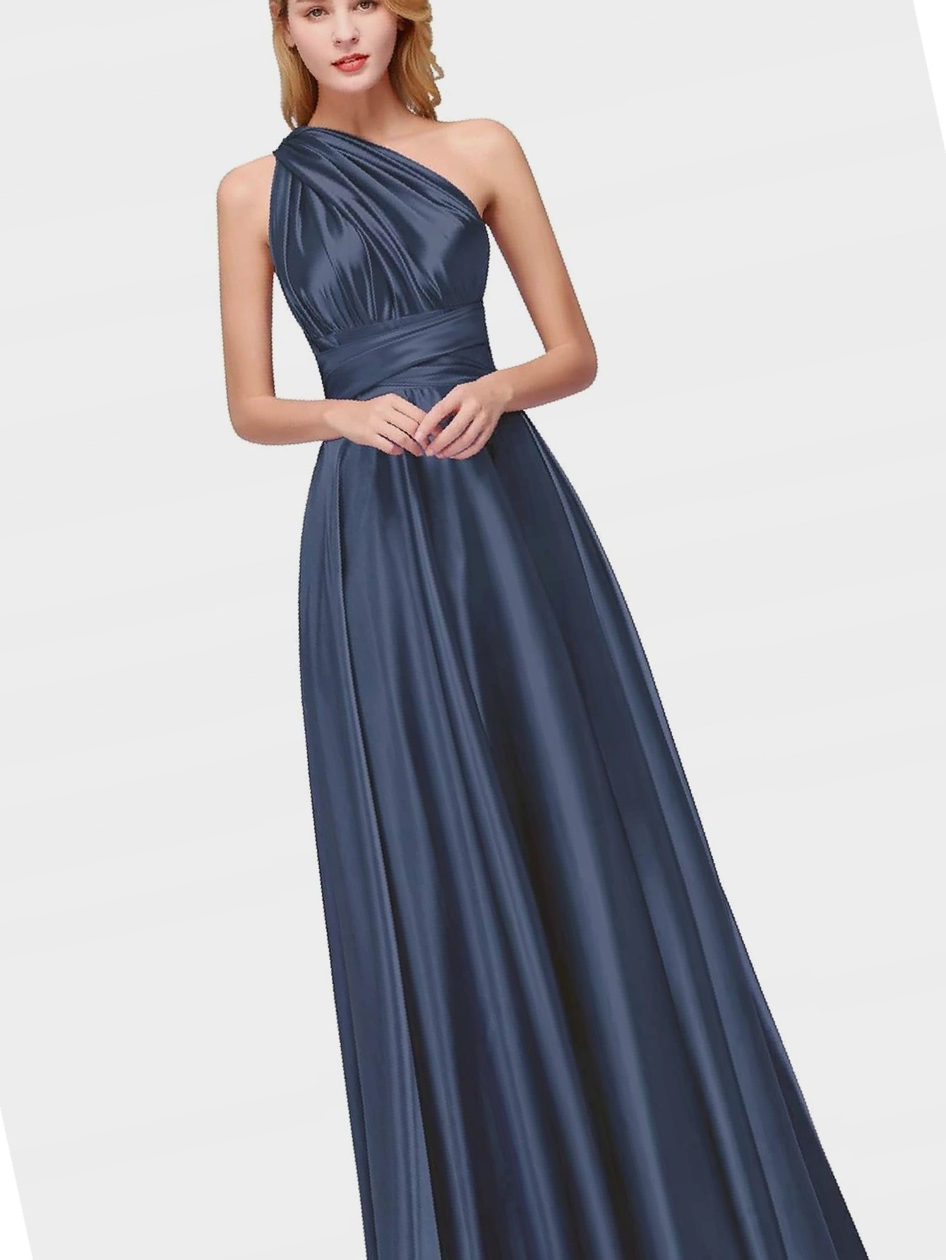 Šaty na jedno rameno, modrá, dlouhá, večerní