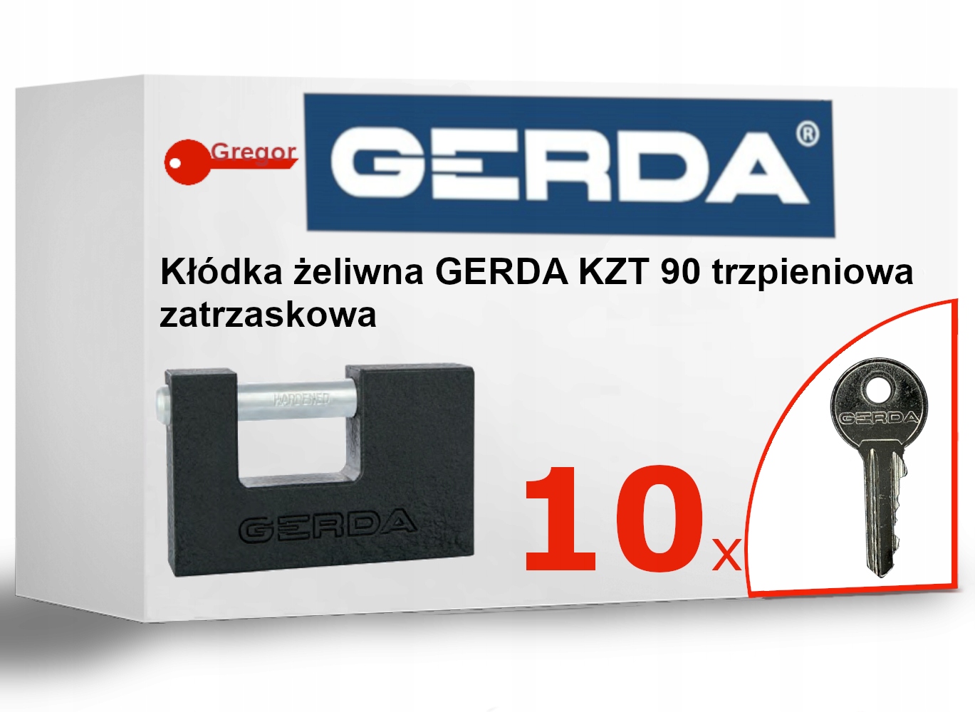 .10 Kľúčov. Visiaci zámok GERDA KZT90 KZZT tŕň proti vlámaniu + 10 kľúčov