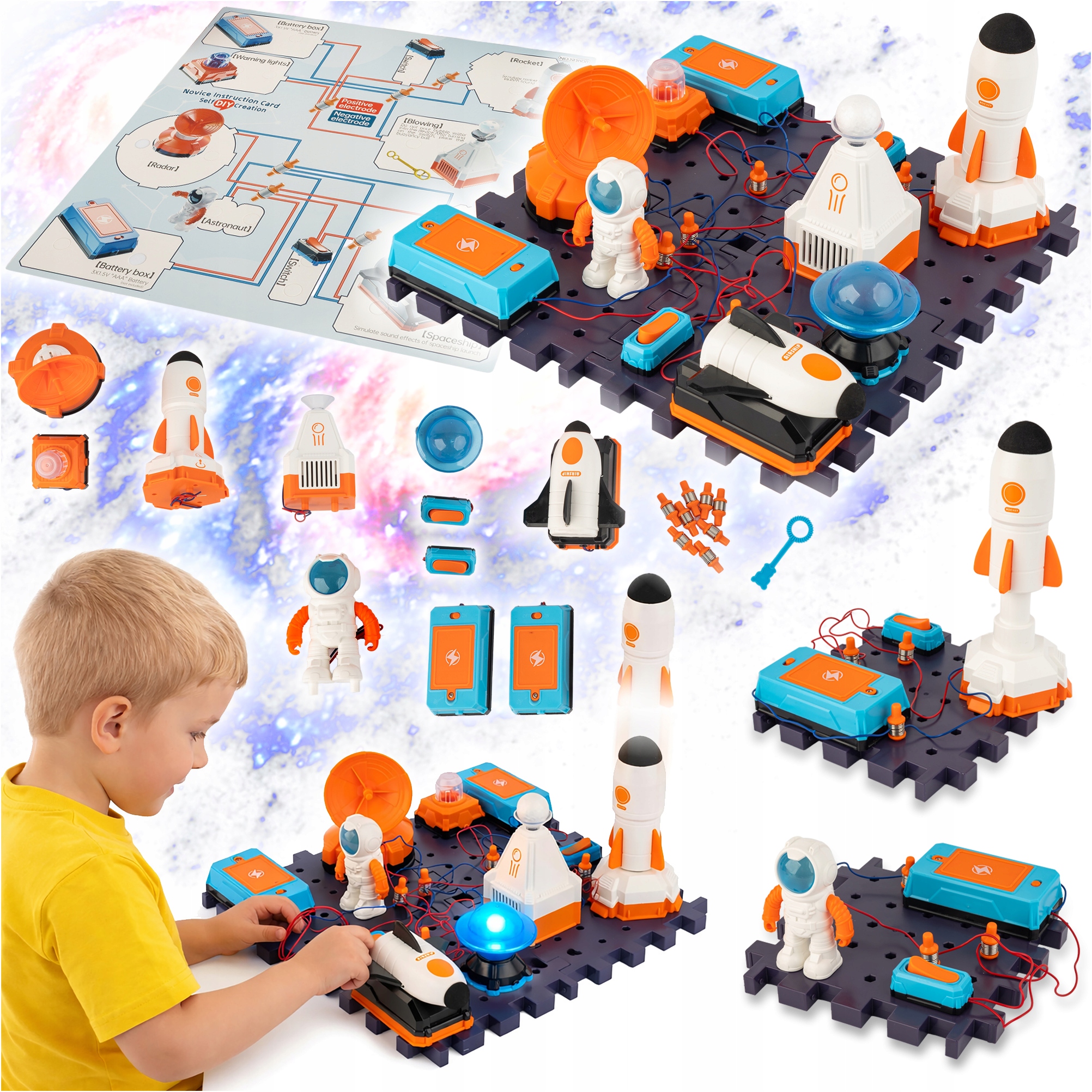 MAŁY NAUKOWIEC KLOCKI ZESTAW DOŚWIADCZALNY UKŁAD STEM KOSMOS ŚWIECĄCY