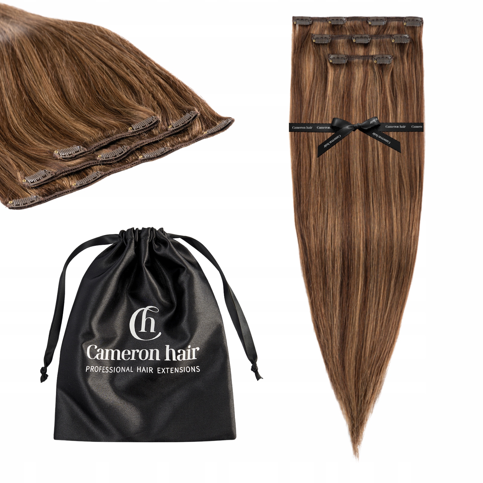 Přírodní vlasy Clip In 60 cm 3 pásky 65 gramů #4/8 Bronz stlačený sluncem