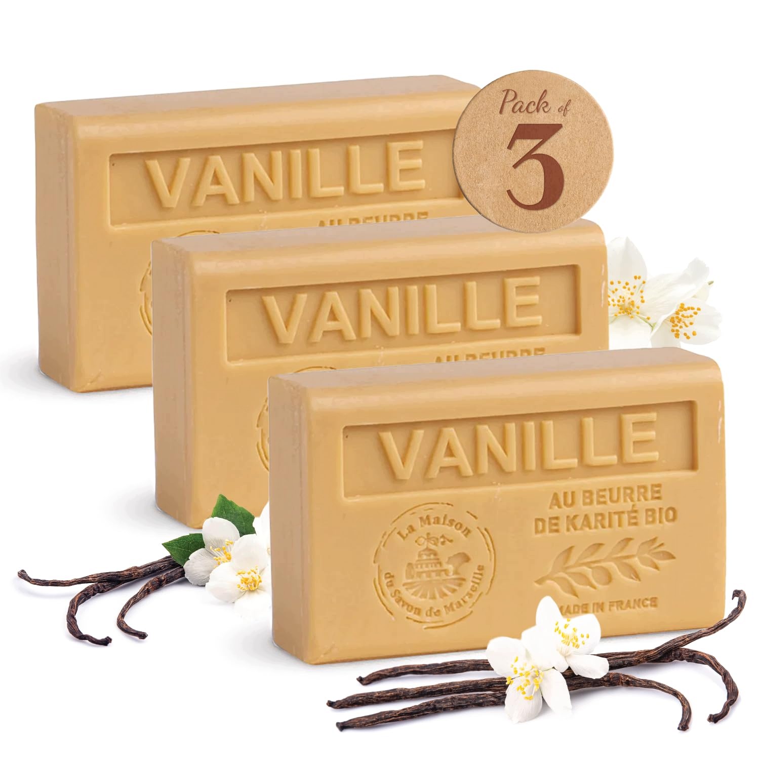 Přírodní vanilkové mýdlo La Maison Du Savon 3 X 125 G s bio bambuckým máslem