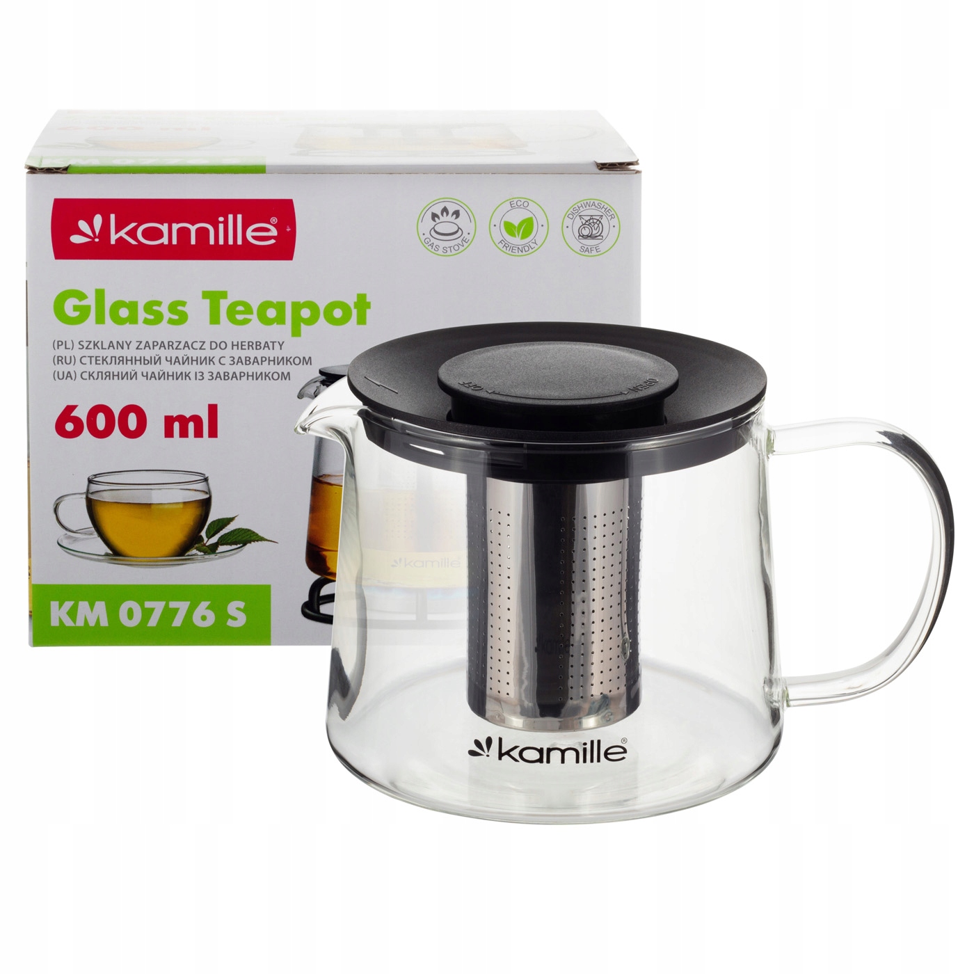 SZKLANY ZAPARZACZ DZBANEK ŻAROODPORNY ZIOŁA HERBATA 600ml Materiał szkło