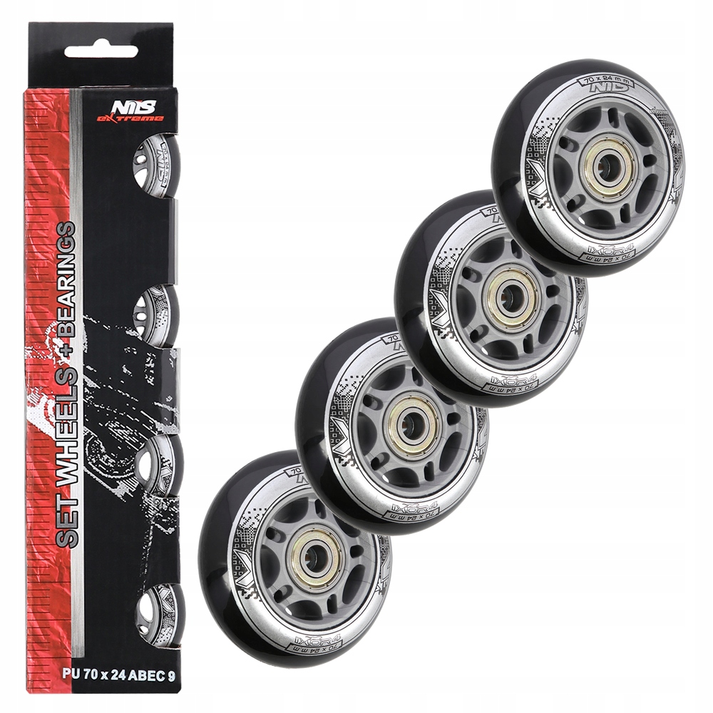 

Zestaw Kółka Kauczukowe Pu 70x24 82A Łożyska ABEC9