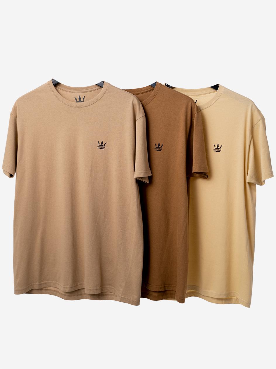 Pánské Tričko Módní Sada 3 Kusů Trička Jigga Bavlněné Hnědé Béžové