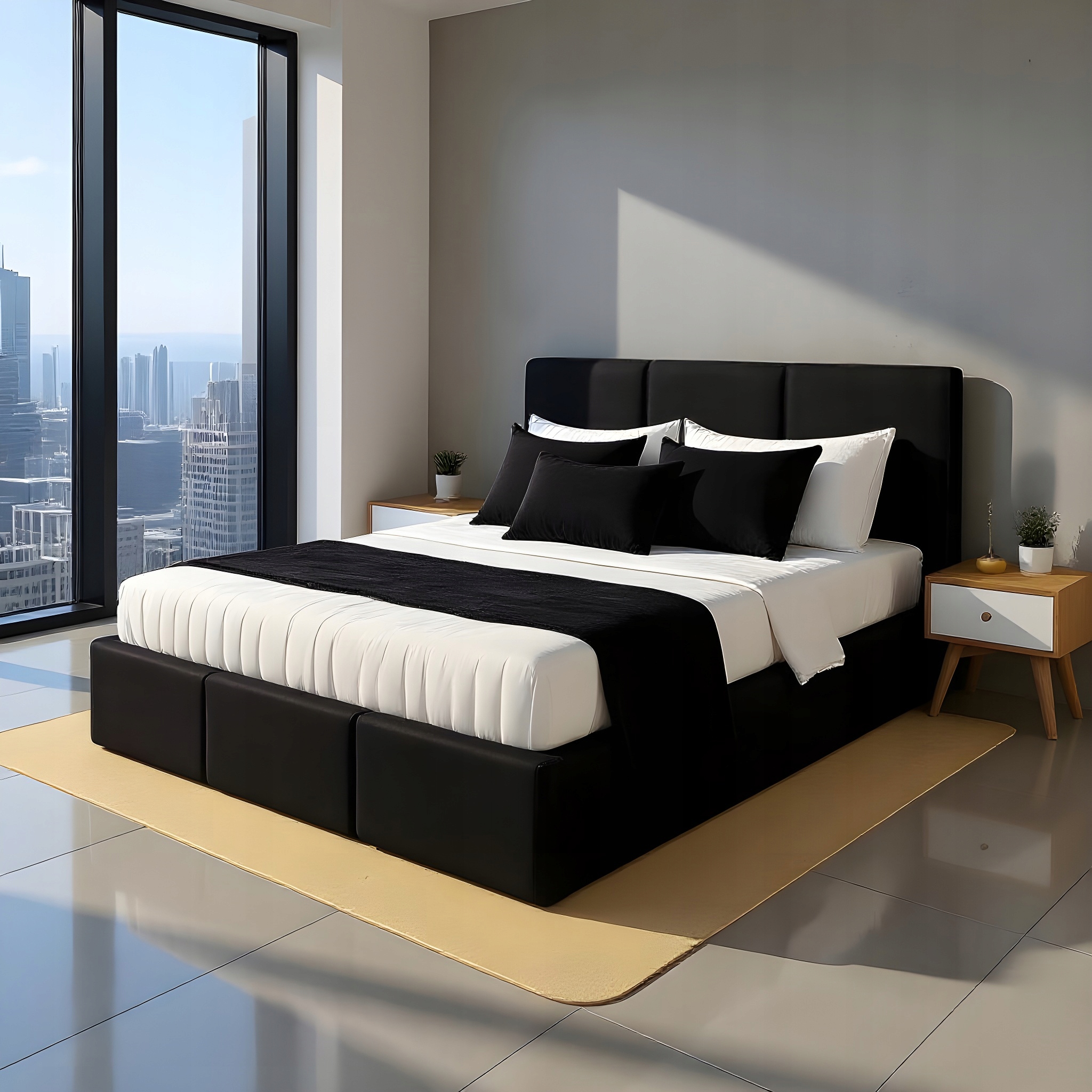 Čalouněná manželská postel s úložným prostorem Velora 120x200 velvet, černá