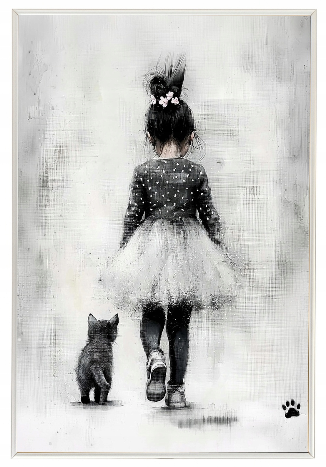 Plakát Rámeček Aluminium Dívka Černá Kočka Společník Procházka 40x60