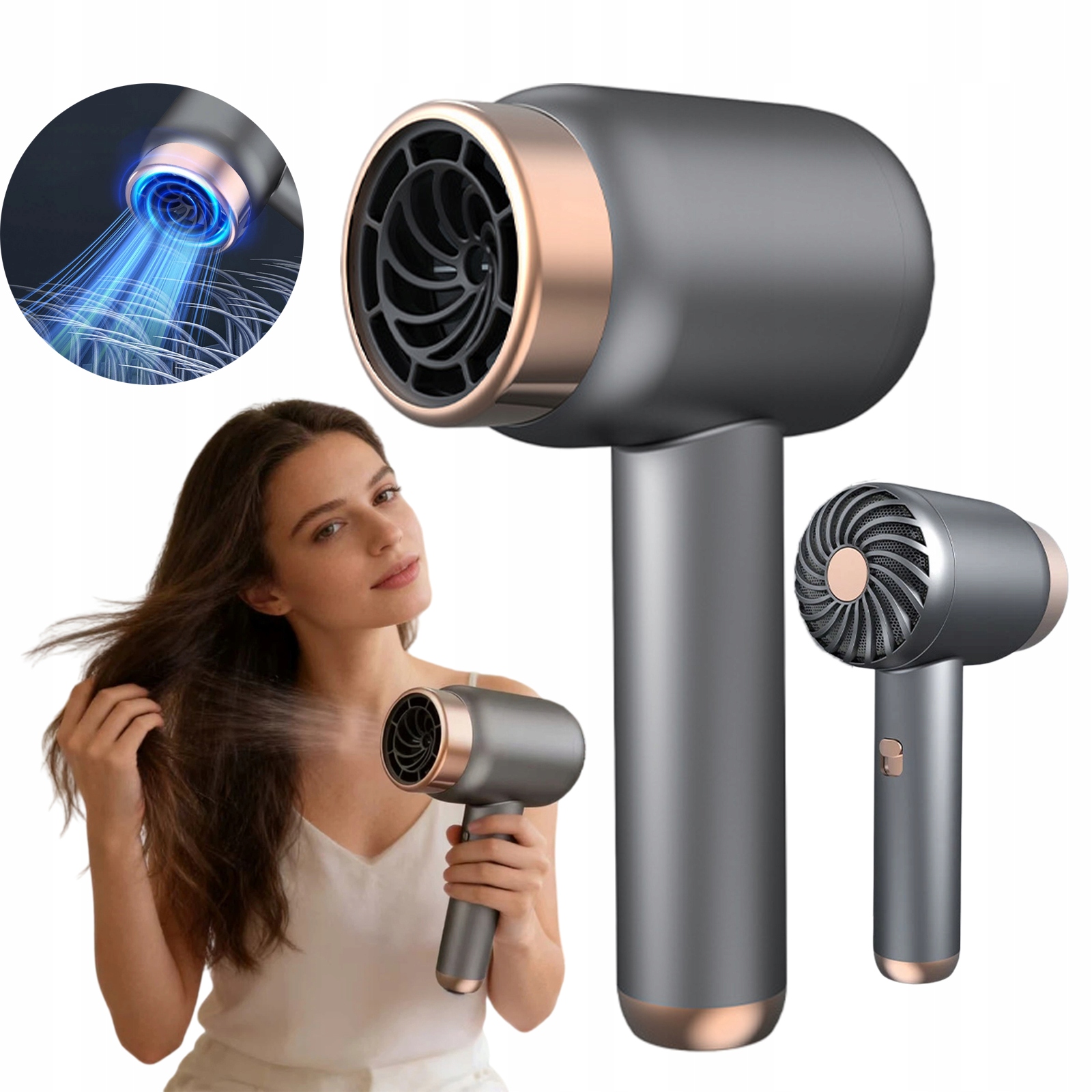 Przenośna bezprzewodowa suszarka do wosów akumulatorowa 1000W szary