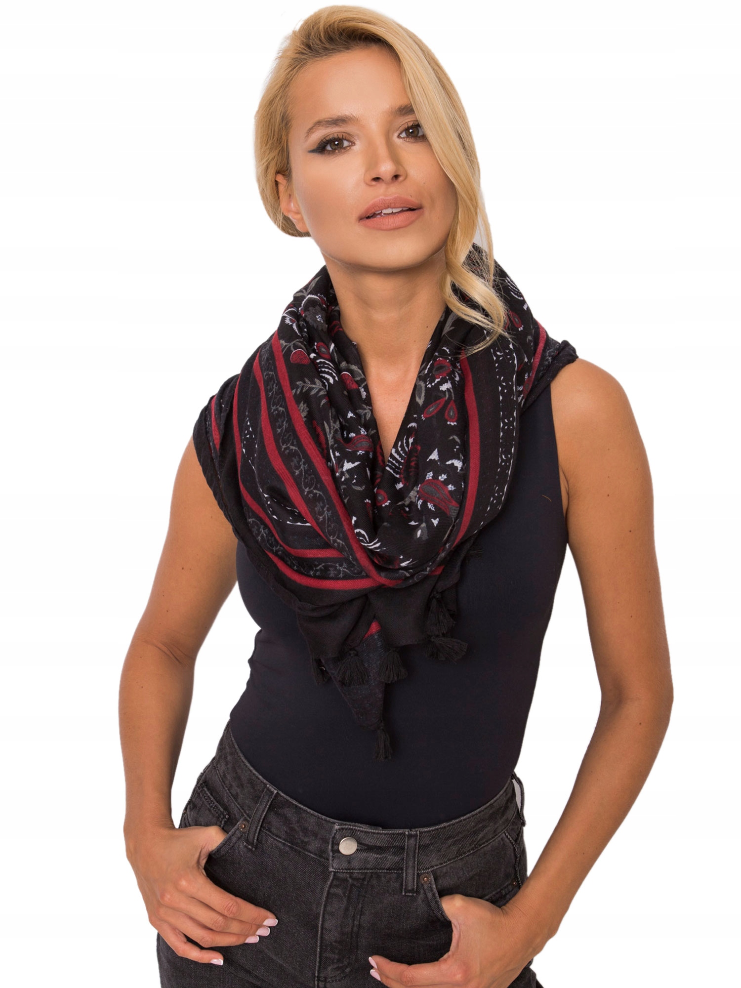 CHUSTA damska APASZKA szal BANDANA wzór roślinny