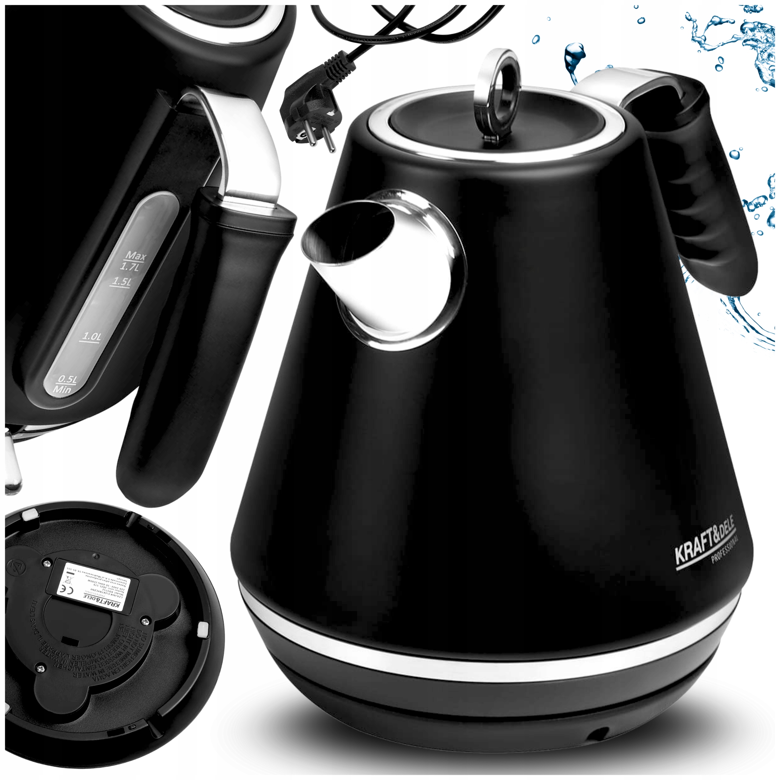 Bezdrátová Elektrická Konvice 2200 W 1,7 L, Módní Černá, Vhodná Na Čajovou Kávu