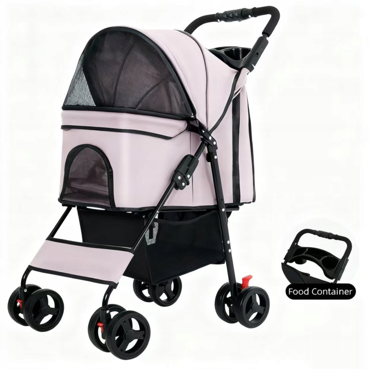 Levně Skládací kočárek pro psy a kočky do 20 kg, 4 kola, růžový