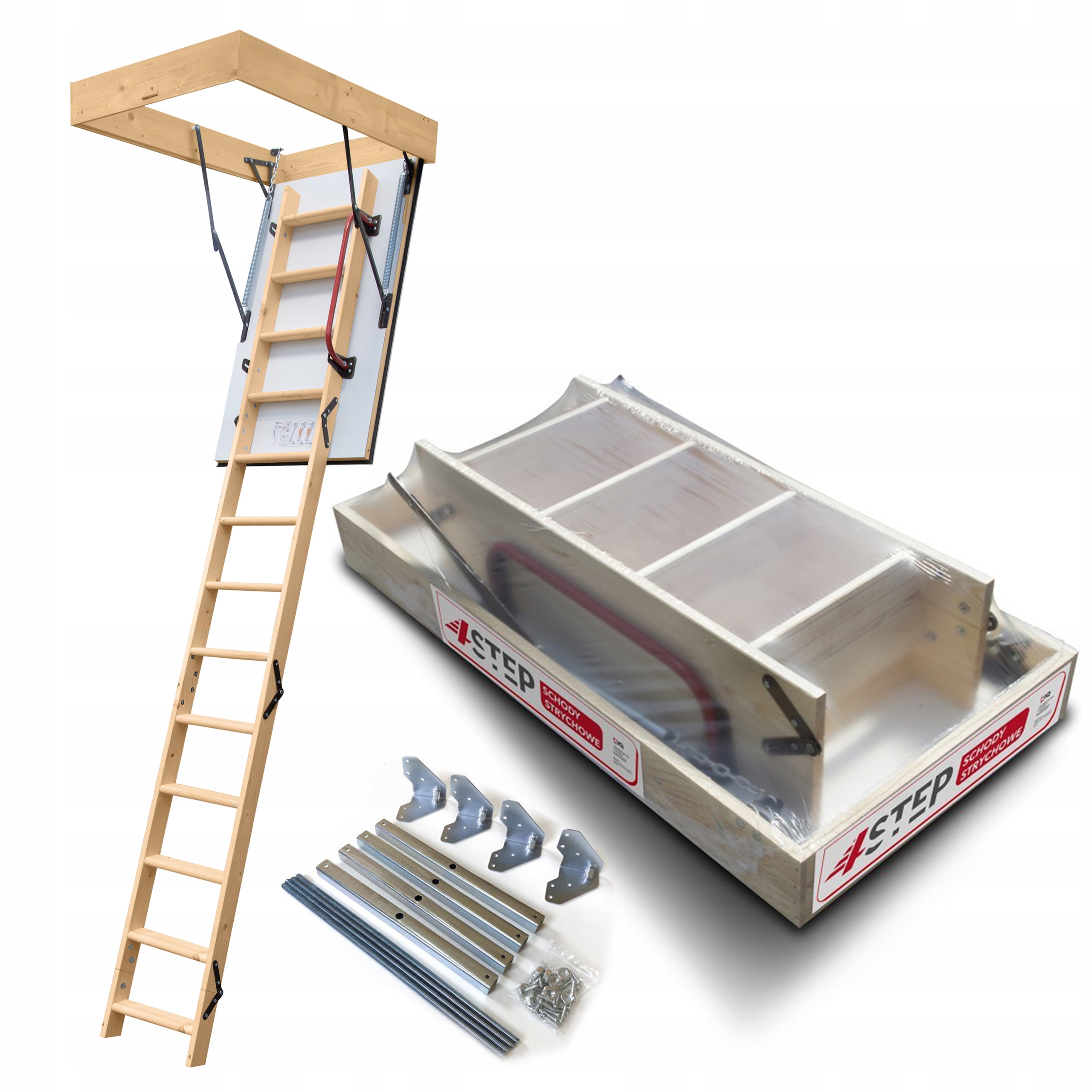 Schody Strychowe EXTRA Wyłaz 130x70 H=305 cm + MOCOWANIA