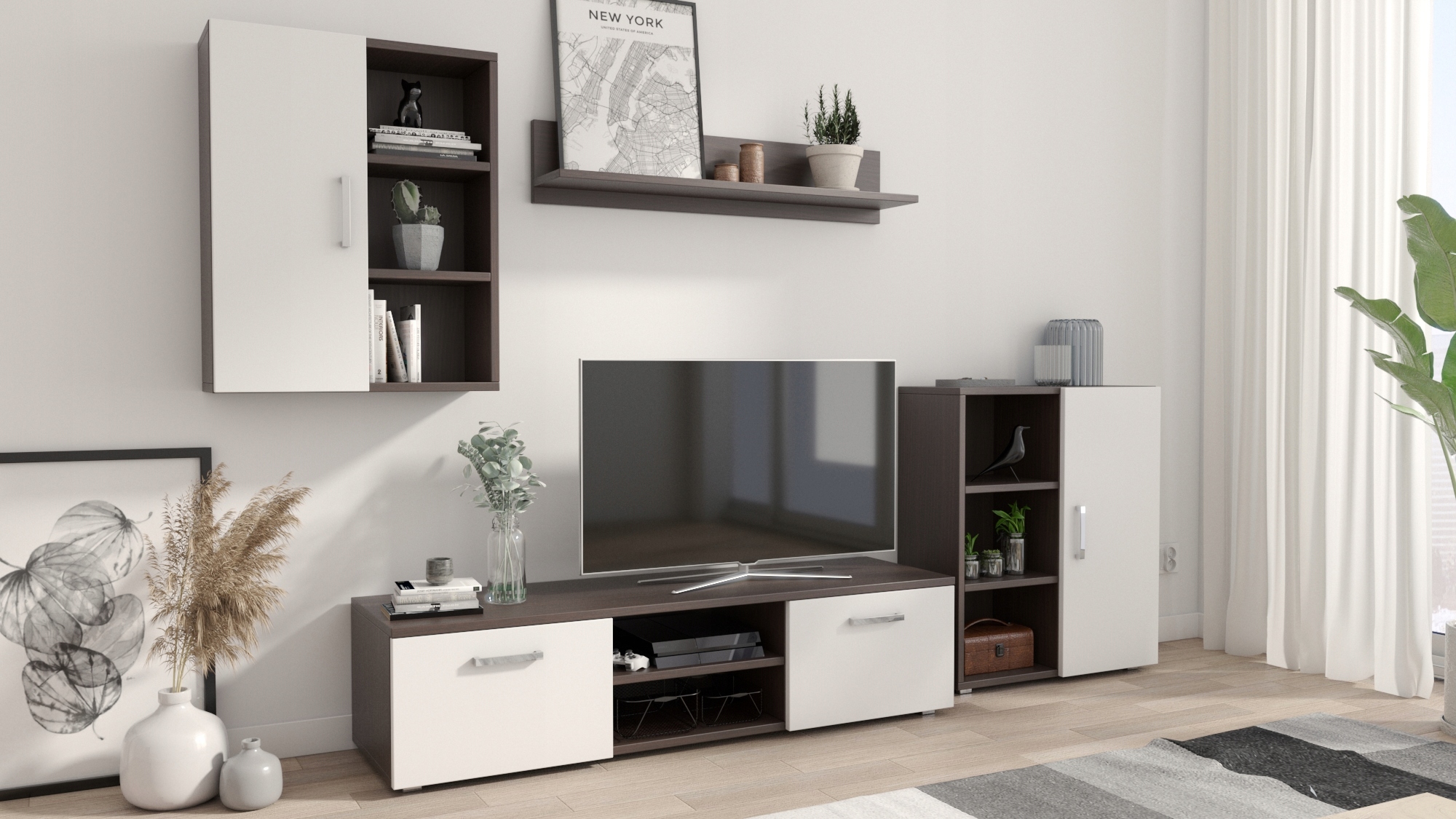 Obývacia Stena Dedal wenge-biela rtv komoda skrinka Per