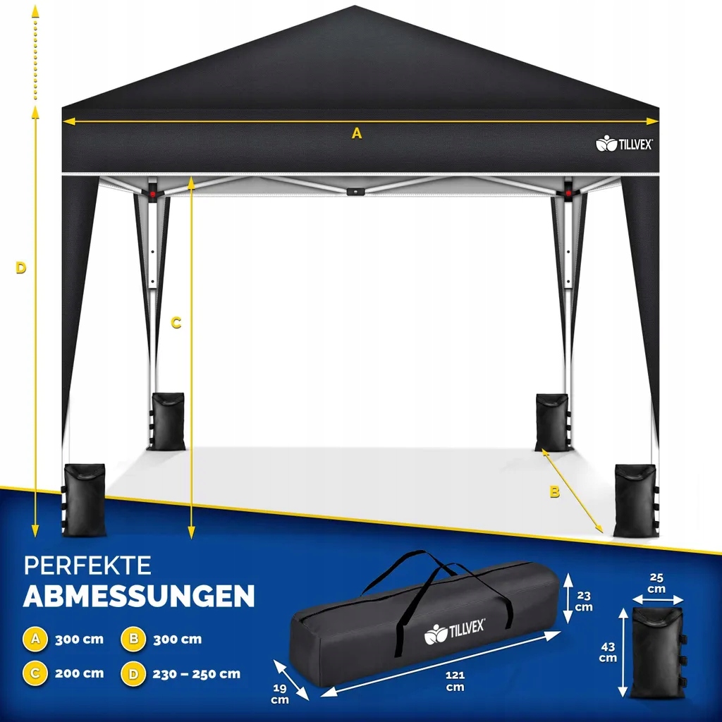 tillvex altánok 3x3 m čierny, vodotesný, čierny