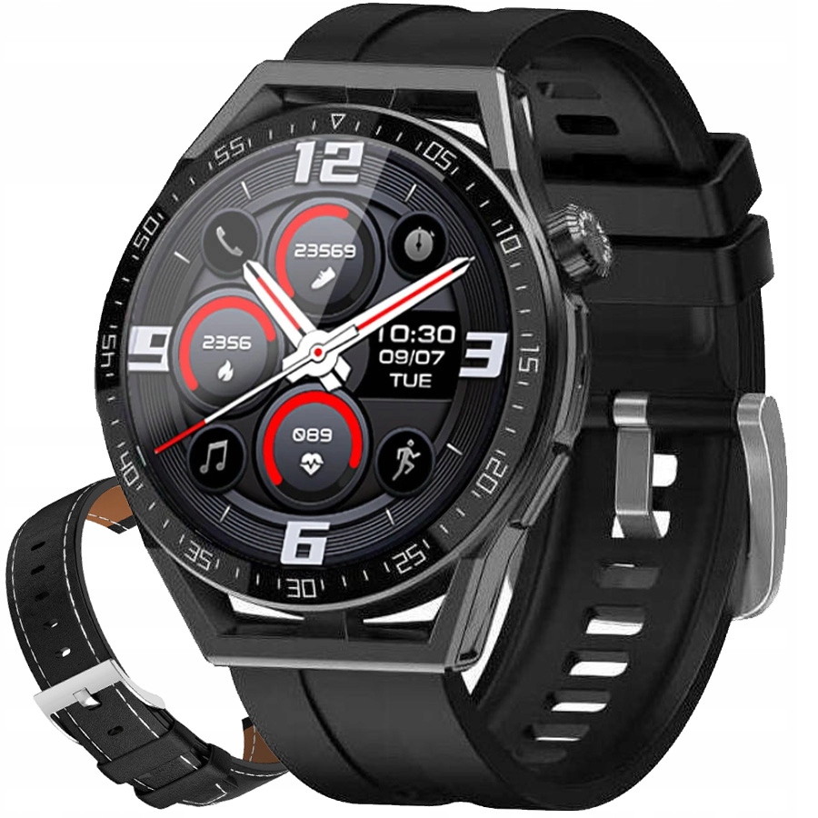 Hodinky Chytré Hodinky Rubicon E88 black black silicone black leather