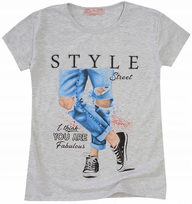 

Bluzka T-shirt Nadruk Jeansów szary 134 J19K