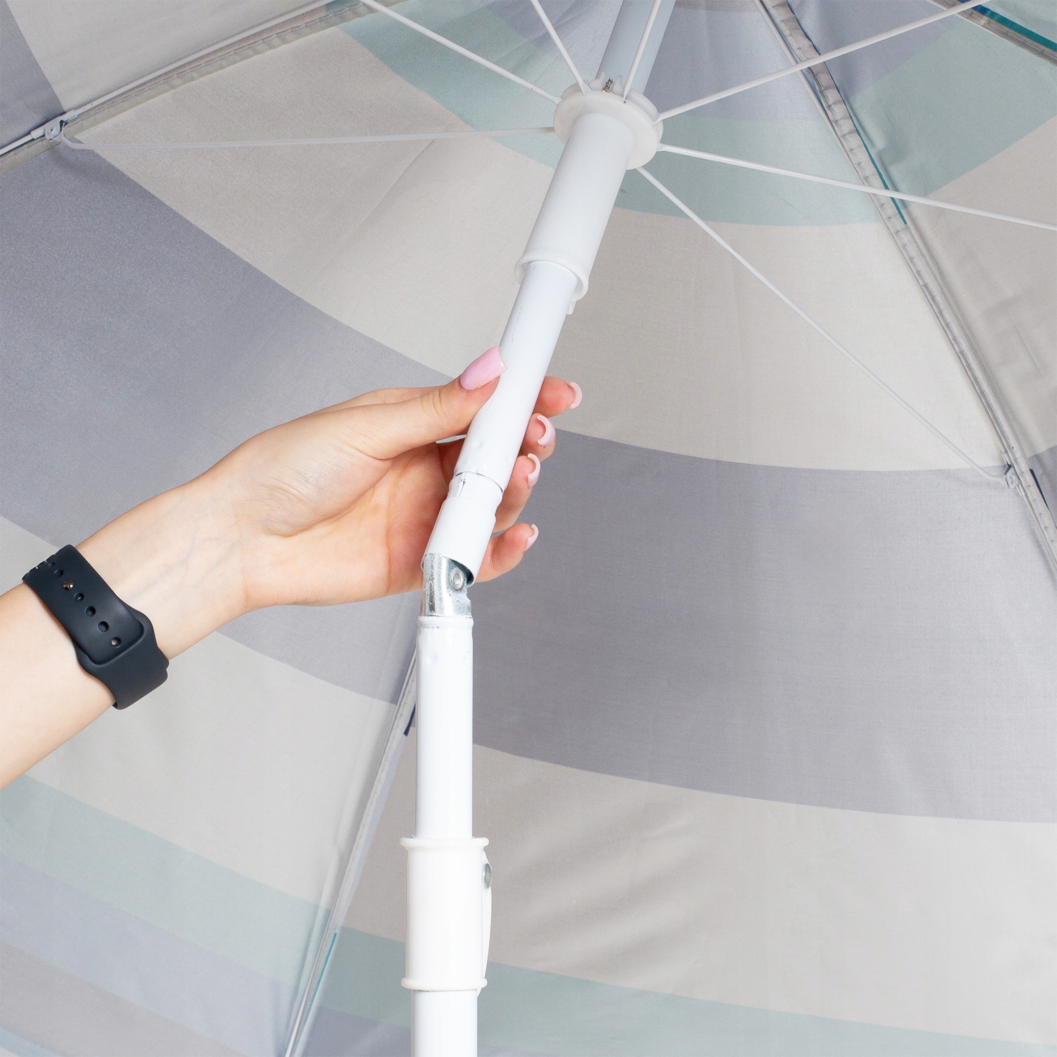 Parasol plażowy ogrodowy składany na balkon 180cm Paski biało-niebieskie — 14