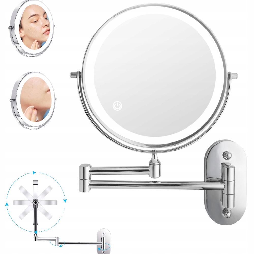 Nástěnné Led kosmetické zrcadlo na make-up zvětšující o 360°