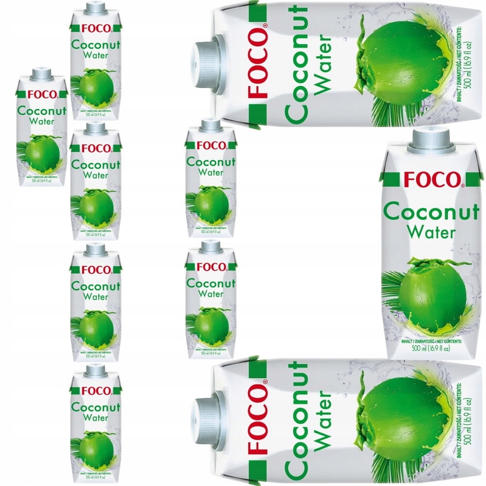 10x Zdrowa Woda Kokosowa z Kokosa 100% Naturalna Zdrowa Czysta 500ml Foco