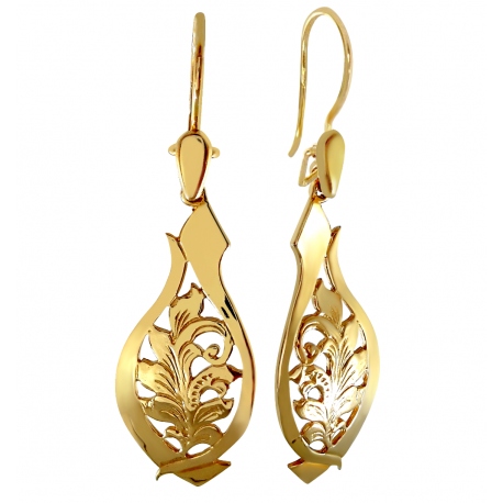 

Złote Wiszące Kolczyki Ażurowe 585 Listki Łezka