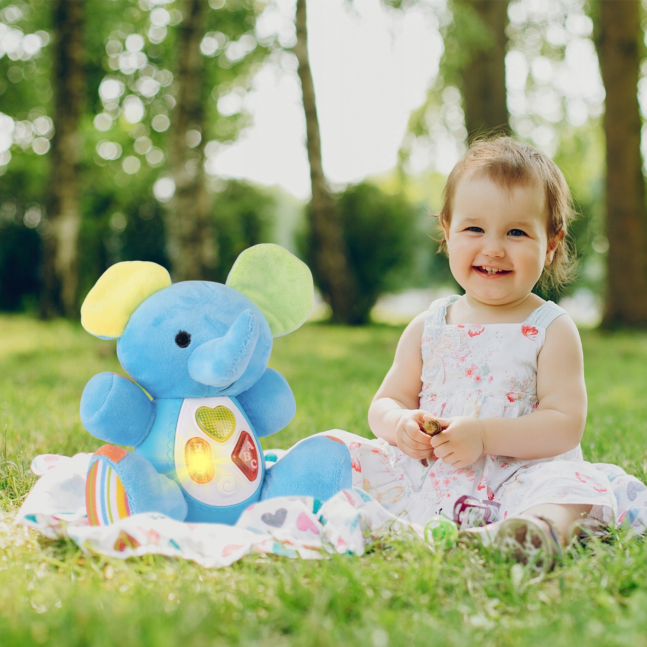 PLUSZOWY SŁONIK SŁOŃ PRZYTULANKA INTERAKTYWNA MIŁA MIĘCIUTKA DLA DZIECKA Język angielski