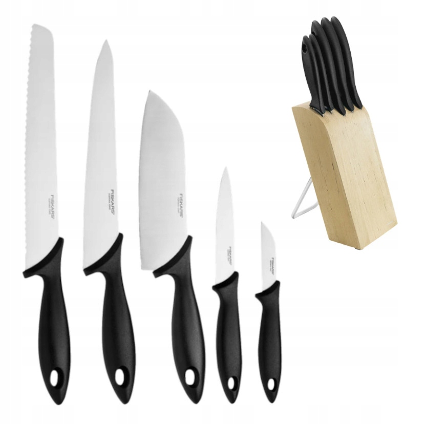 Kuchynské nože Fiskars 5ks, sada drevených blokov