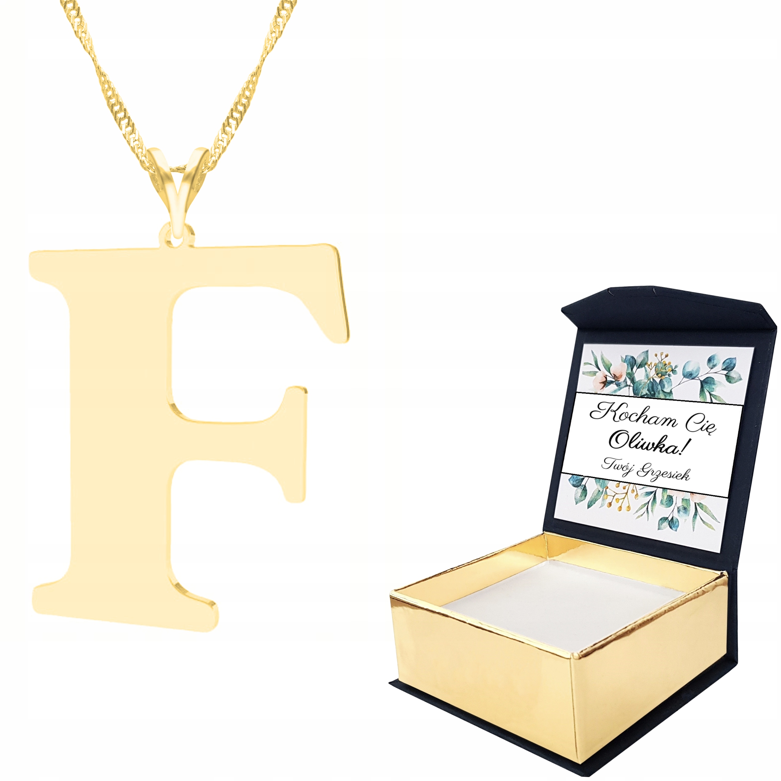 Zlatý náhrdelník s velkým písmenem F Vlastní Potisk